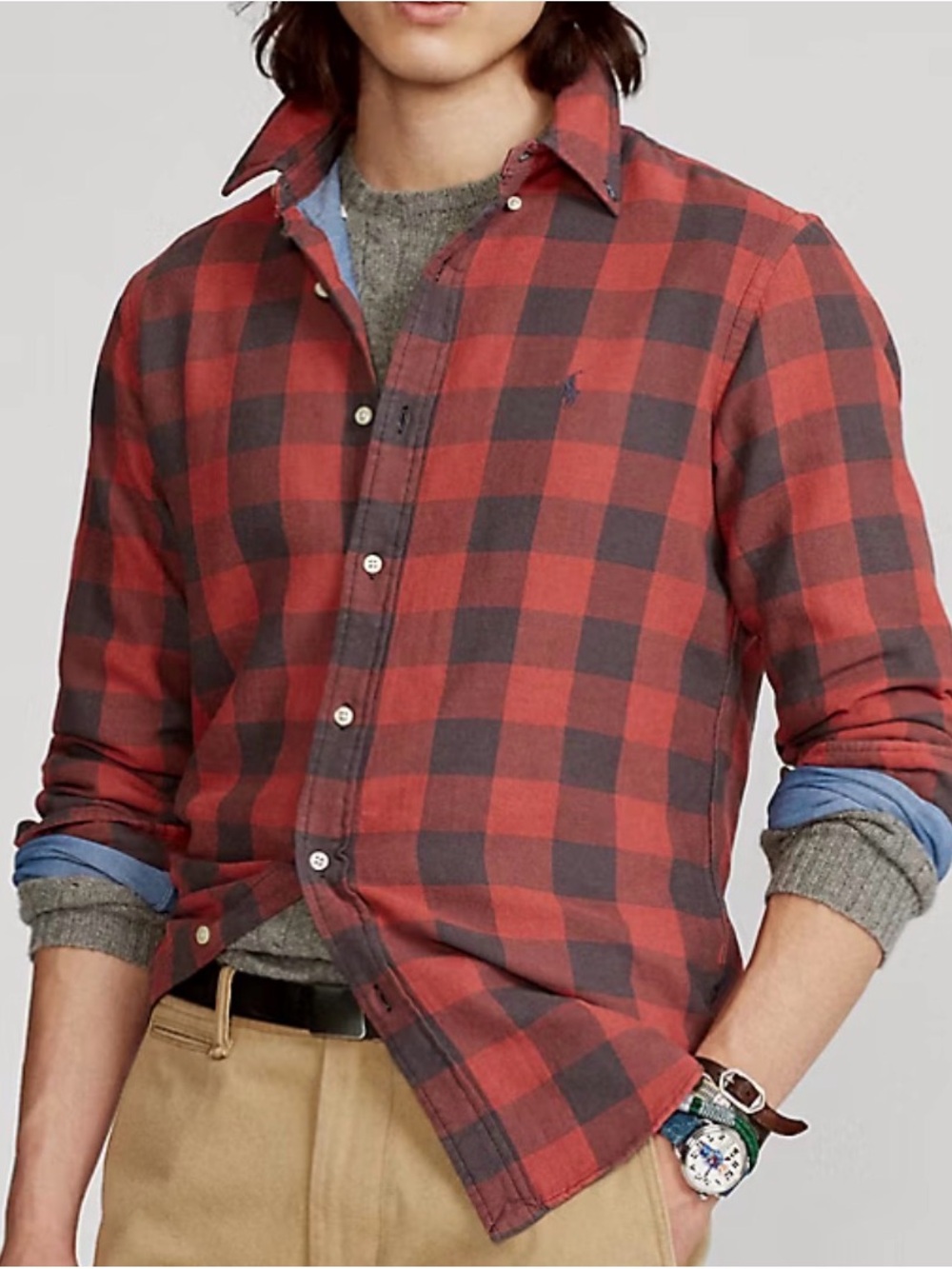 Polo Ralph Lauren Custom Fit Indigo Plaid Shirt | Men’s Large | Red & Black